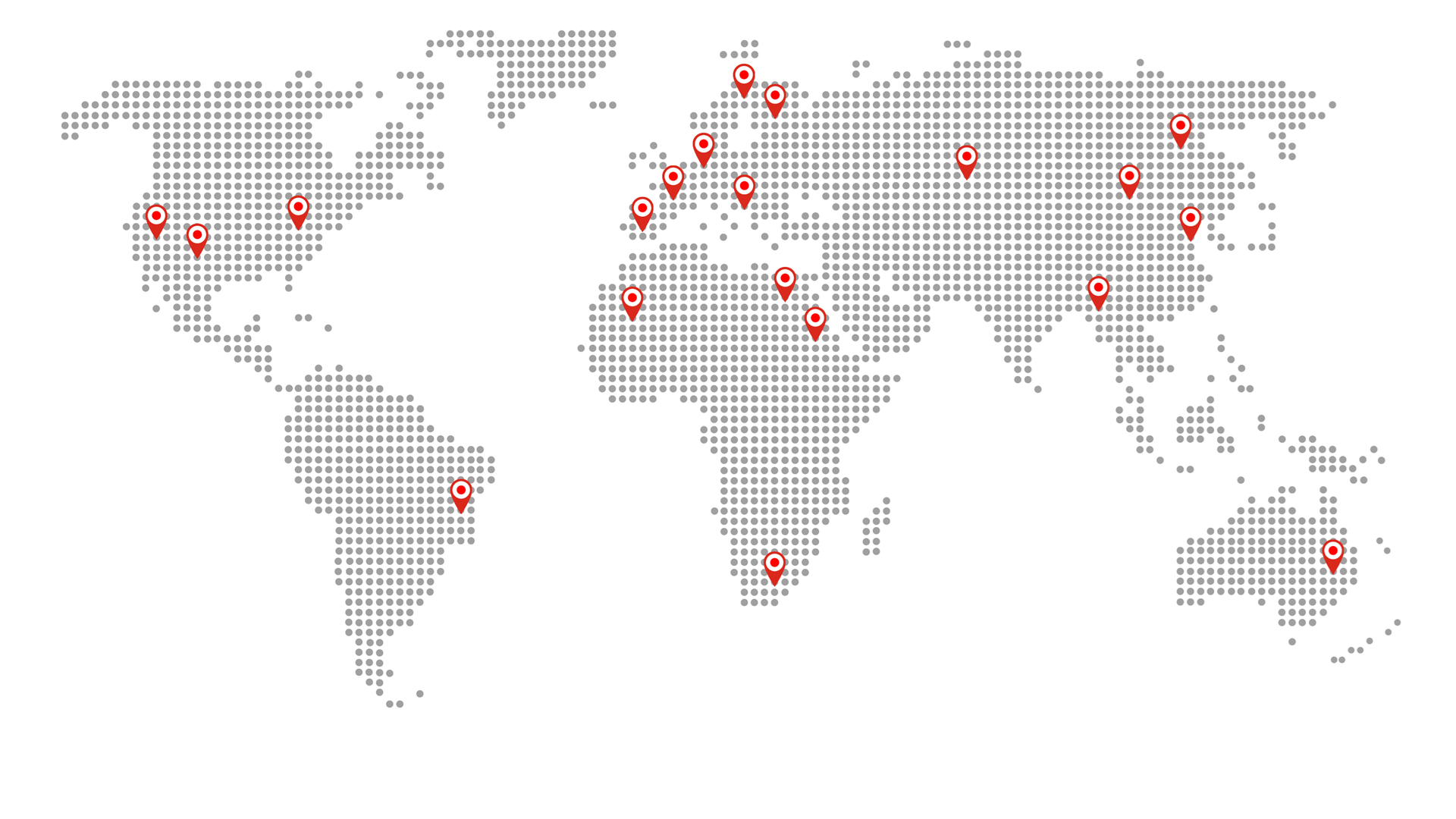 Een wereld kaart met verschillende plaatsen aangegeven met een pijltje.
